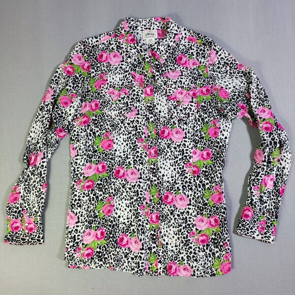 Ariat western shirt women's size M white & black with pink floral design - Picture 1 of 11